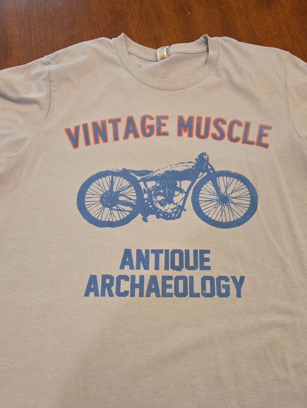 Vintage Muscle Antique Archaeology Graphic Tee - Light Gray with Blue Print